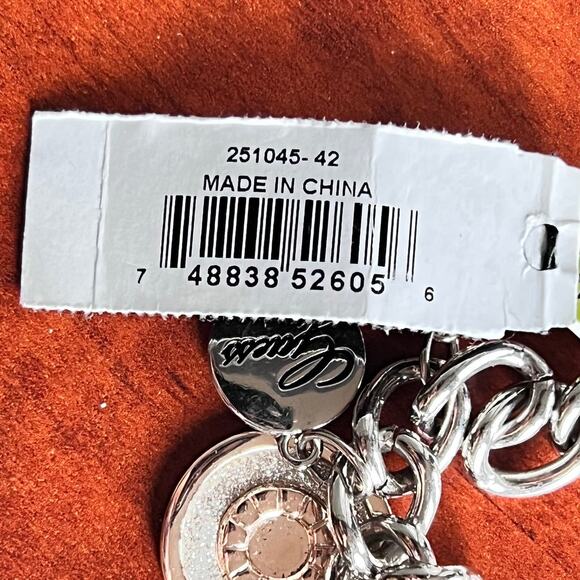 Guess Y2K Charm Link Bracelet Silver Rose Gold Crystal Logo Dangle Modern Glam - Picture 10 of 12